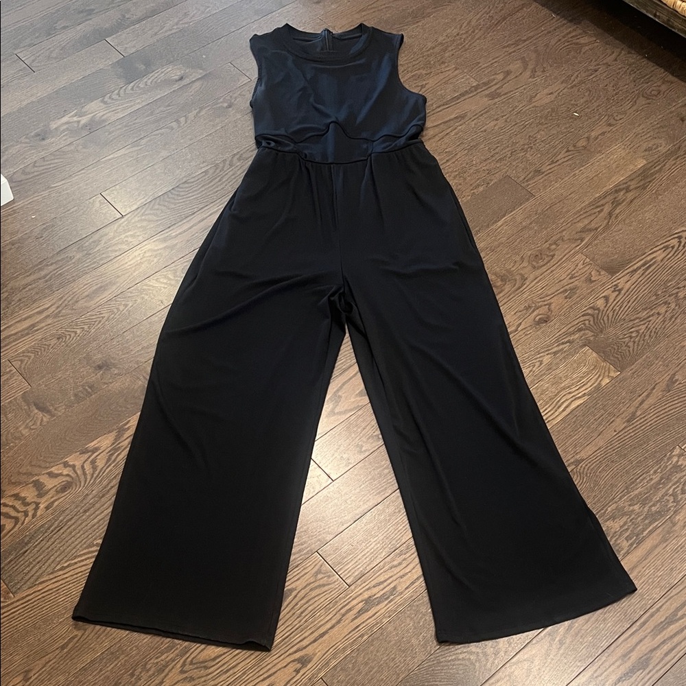 Cider Black Ribbed Jumpsuit Wide Leg Sleeveless Tie Waist 1XL TALL